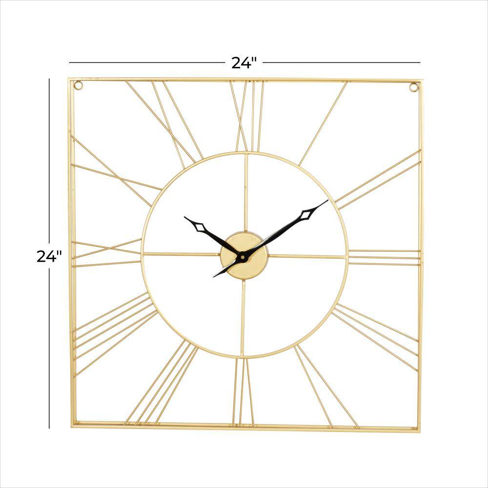 24" Gold Metal Open Frame Square Wall Clock