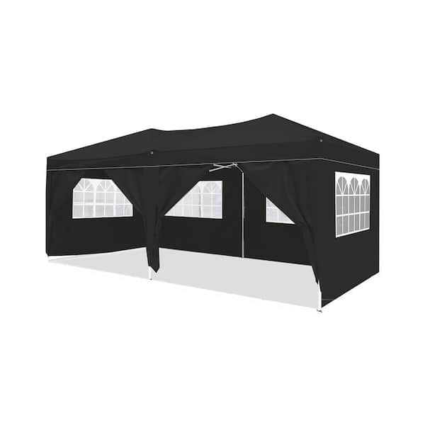 Amucolo 10 ft. x 20 ft. Black Outdoor Portable Folding Party Event Tent Pop Up Canopy with 6 Removable Sidewalls and Carry Bag