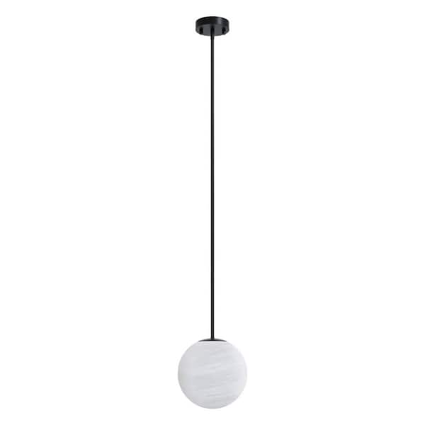 Raleigh 12 in. 1-Light Black Mid-Century Modern Cloud Glass Globe Pendant Light