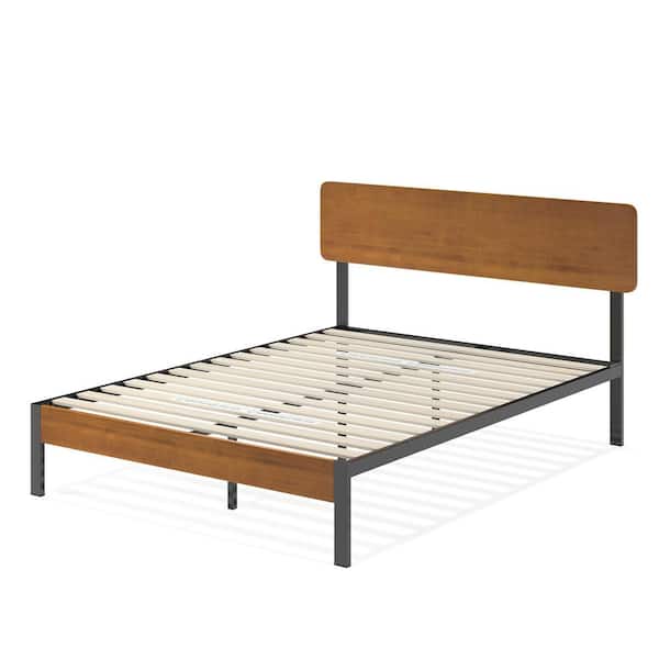 Zinus Brown Metal and Bamboo Frame Queen Platform Bed