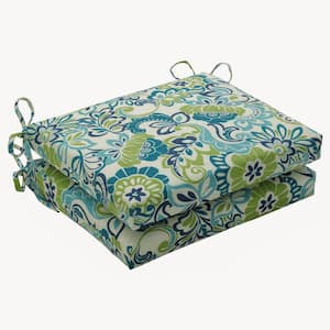 Floral 18.5 in. x 16 in. Outdoor Dining Chair Cushion in Blue/Green (Set of 2)