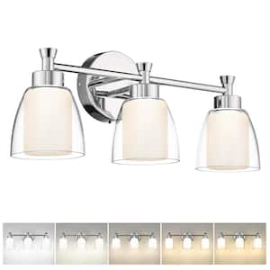 20.5 in. 3-Light 15W Chrome LED Vanity Light with Clear Frosted Glass Shade