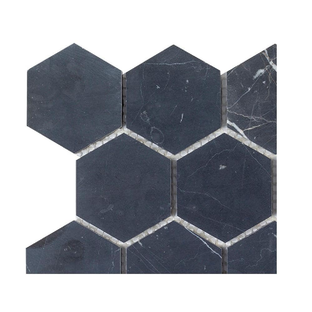 Take Home Tile Sample - Midnight Hex Black 4.5 in. x 4.5 in. Honed Marble Mosaic price history on PriceWatchPro