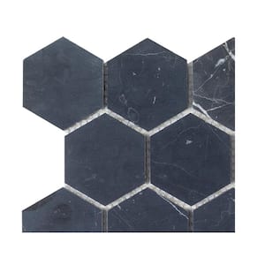 Take Home Tile Sample - Midnight Hex Black 4.5 in. x 4.5 in. Honed Marble Mosaic