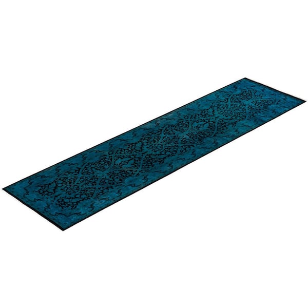 Overdyed Black 2 ft. x 10 ft. Solid Wool Indoor Runner Rug