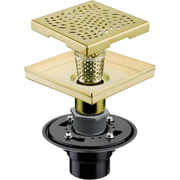 Dyiom 6 in. W X 6 in..DGolden With Flange Square Shower Drain Cover, Stainless Steel 6-In. Bathroom Shower Drainage Pipe