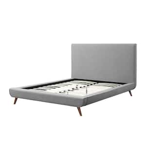 Alaric Grey Full Size Platform Bed Upholstered Linen