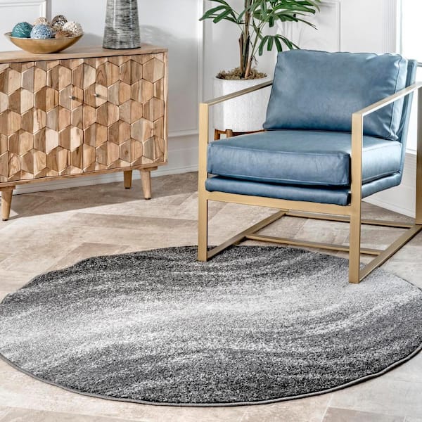 Julene Contemporary Ripples Gray 8 ft. Round Area Rug