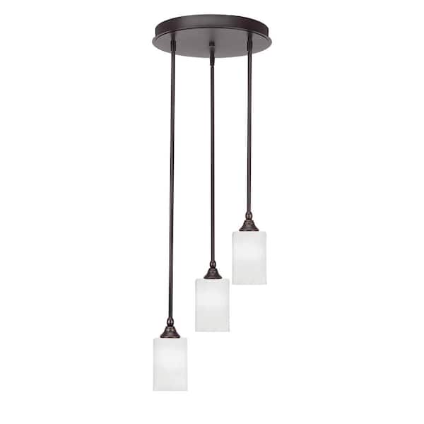 Unbranded Villa 60-Watt 14.25 in. 3 Light Dark Granite Stem Pendant Light with 4 in. White Marble Glass Shade, No bulbs included