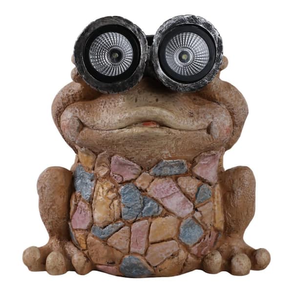 Multi-Colored 12 in. x 12 in. Resin Frog with Solar Goggles Garden Statue