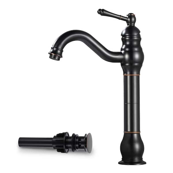 AKLFGN Single Hole Single Handle Waterfall Vessel Sink Faucet with Pop-Up Drain in Oil Rubbed Bronze