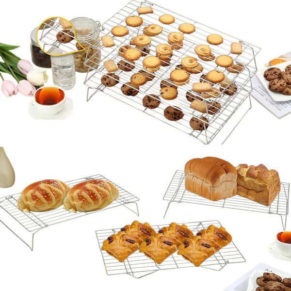 Stackable Stainless Steel Cooling Racks for Baking and Cooking, 3-Tier Tall Wire Racks, Oven and Dishwasher Safe Silver