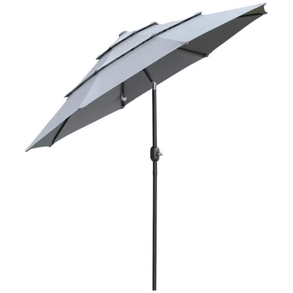9 ft. Outdoor steel Patio Umbrella without Base, with Crank and Push Button Tilt for Backyard and Lawn, Dark Gray