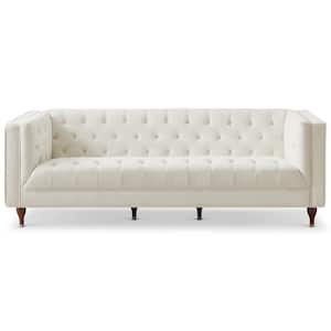 Hector 87 in W Square Arm Luxury Modern Chesterfield Boucle Fabric Sofa in Ivory (Seats 3)