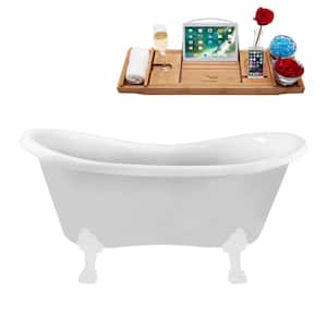 62 in. x 31 in. Acrylic Clawfoot Soaking Bathtub in Glossy White with Glossy White Clawfeet and Matte Pink Drain