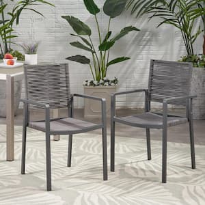 Cape Coral Grey Aluminum Outdoor Dining Chair in Dark Grey (2-Pack)