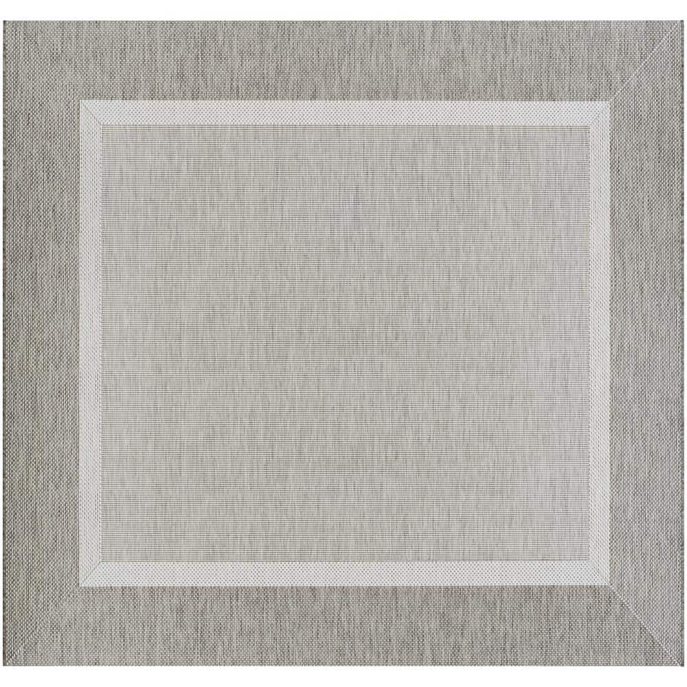 Champagne Taupe Flat Woven Square Indoor Outdoor Rug 8'6"