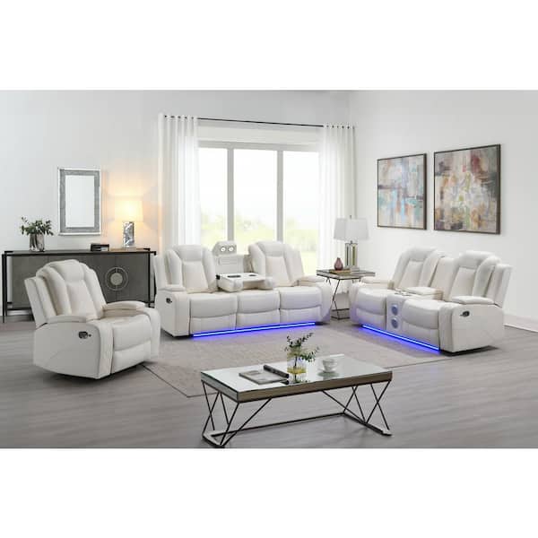 NEW CLASSIC HOME FURNISHINGS New Classic Furniture Orion 3-Piece White Polyester Fabric Manual Living Room Set