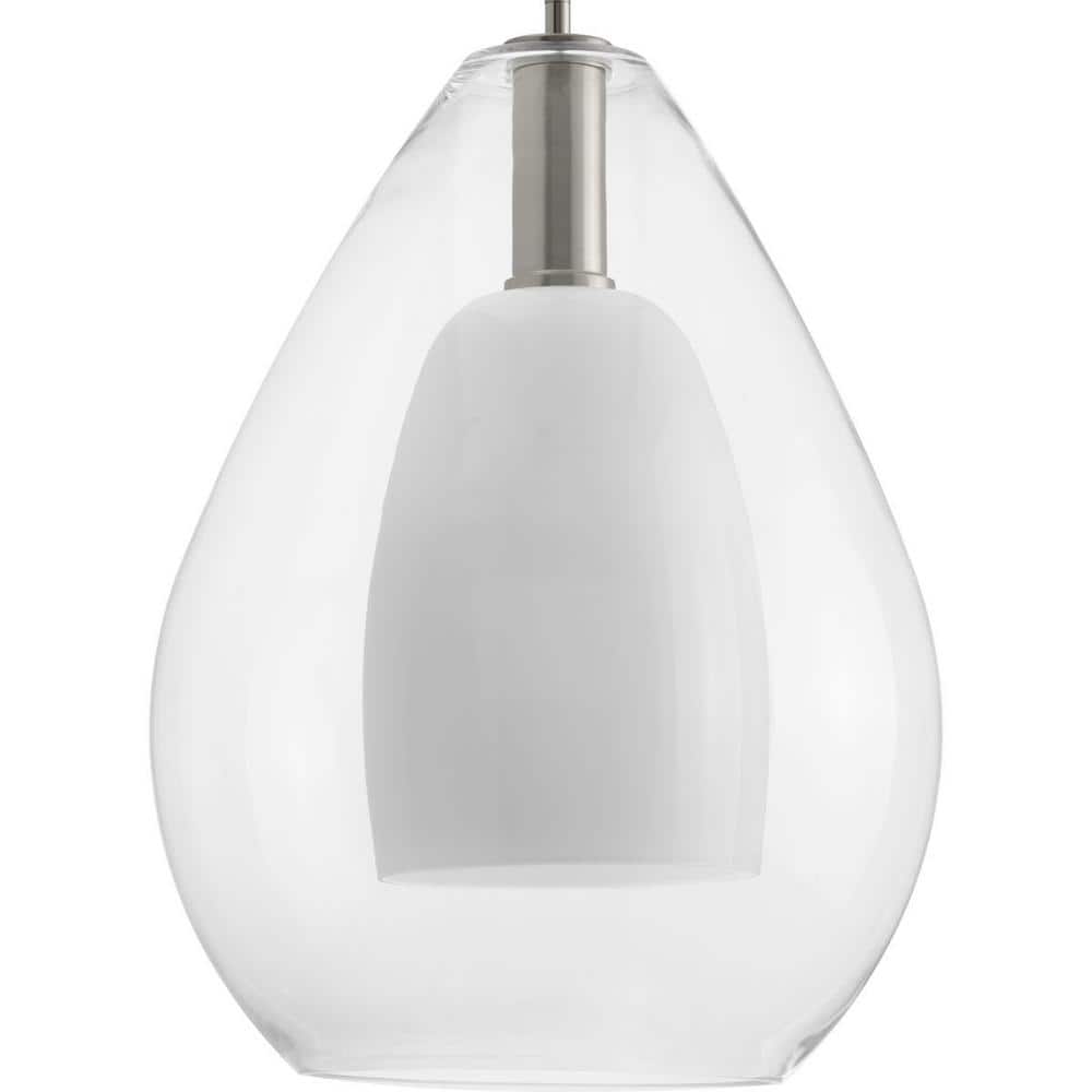 Carillon 15" Brushed Nickel Pendant with Clear and Opal Glass Shade