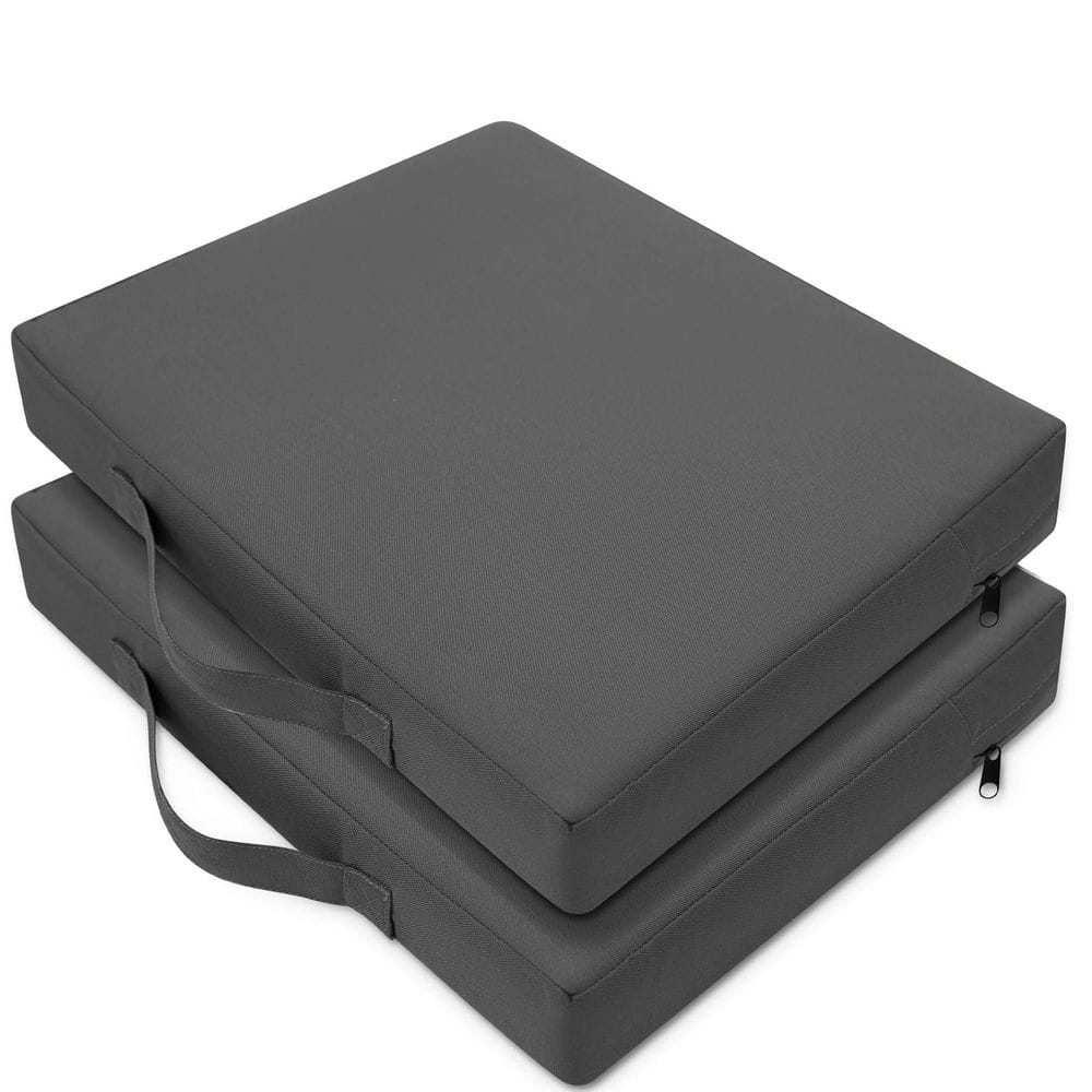 Black Oxford Fabric Stadium Chair Cushion 2-Pack Water-Repellent