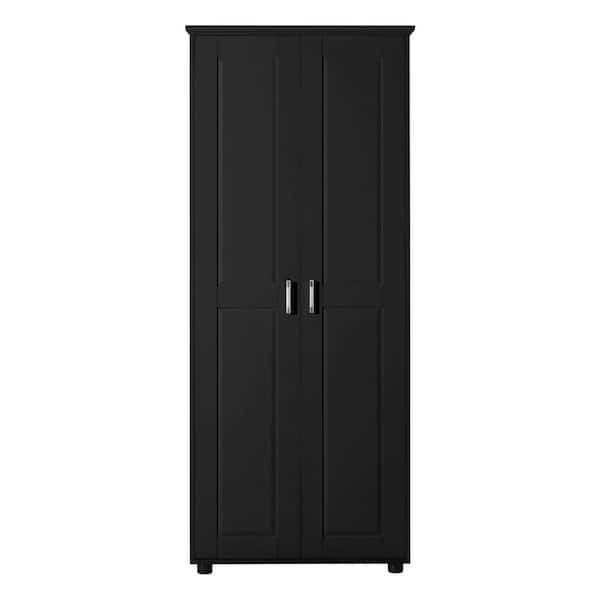 29 in. W x 15 in. D x 71 in. H Black MDF Linen Cabinet with 2 Doors and Adjustable Shelf