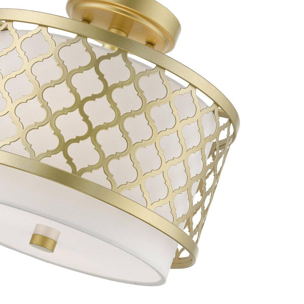Arabesque Soft Gold Drum Semi-Flush Mount with Off-White Shade