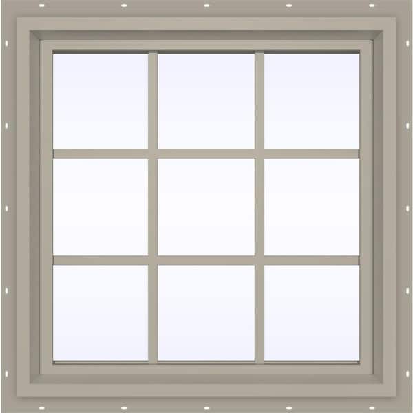 JELD-WEN 23.5 in. x 23.5 in. V-4500 Series Desert Sand Vinyl Fixed Picture Window with Colonial Grids/Grilles