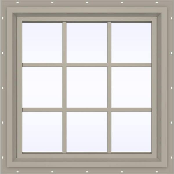 JELD-WEN 23.5 in. x 29.5 in. V-4500 Series Desert Sand Vinyl Fixed Picture Window with Colonial Grids/Grilles