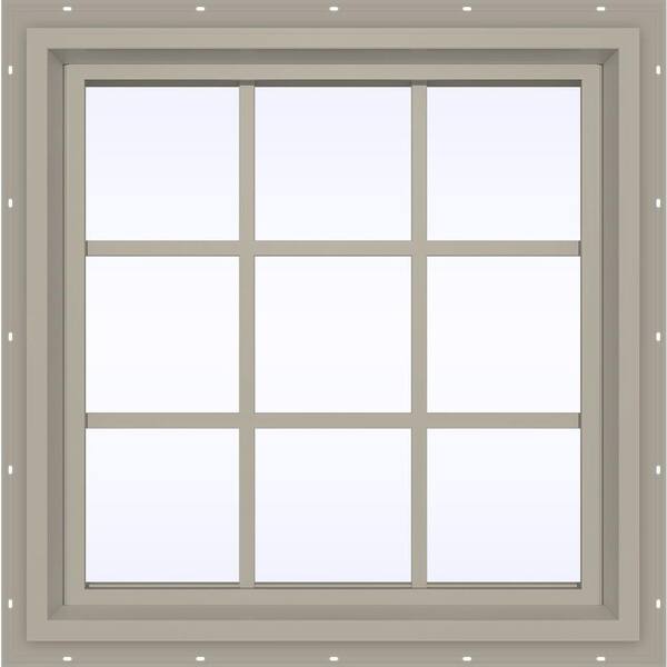 JELD-WEN 29.5 in. x 35.5 in. V-4500 Series Desert Sand Vinyl Fixed Picture Window with Colonial Grids/Grilles