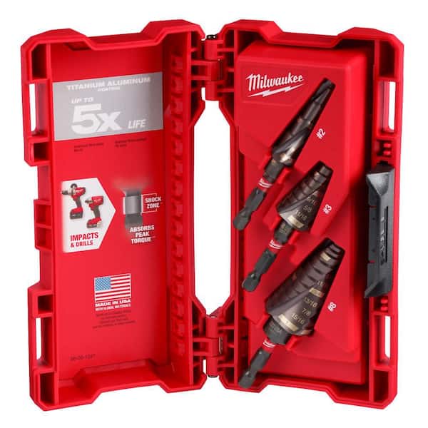 ＨＰC8842A 3個セット Milwaukee SHOCKWAVE Impact Duty Titanium Step Bit Kit (3-Piece) 48