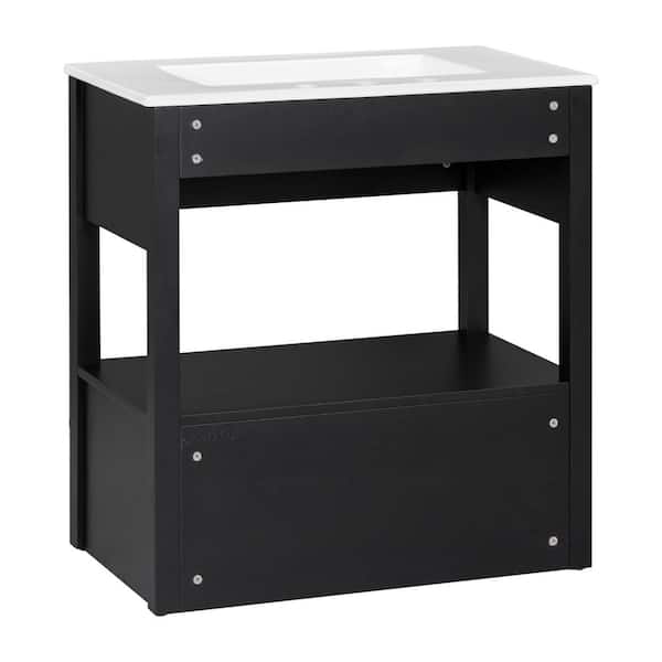 Zeus & Ruta 30 in. W. x 18.3 in. D x 32.5 in. H Freestanding Bath Vanity in Black with White Ceramic Top with 2-Drawers