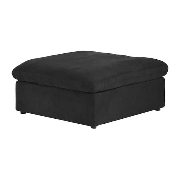 Magic Home 40.15 in. Barong Linen Flannel Fabric Upholstered Armless Coffee Table Ottoman Comfy Sofa for Apartment, Black