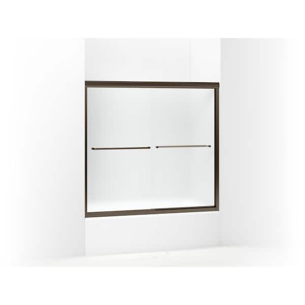 STERLING Finesse 55-60 in. x 56 in. Semi-Frameless Sliding Tub Door in Frosted Deep Bronze with Handle