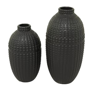 16 in., 12 in. Black Ceramic Decorative Vase (Set of 2)