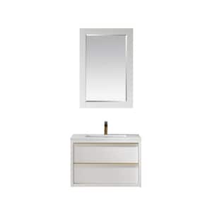 Morgan 30 in. Single Bathroom Vanity Set in White and Composite Carrara White Stone Countertop with Mirror