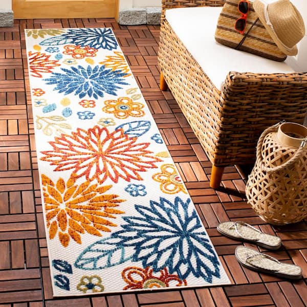 Cabana Creme/Red 2 ft. x 14 ft. Floral Indoor/Outdoor Runner Rug
