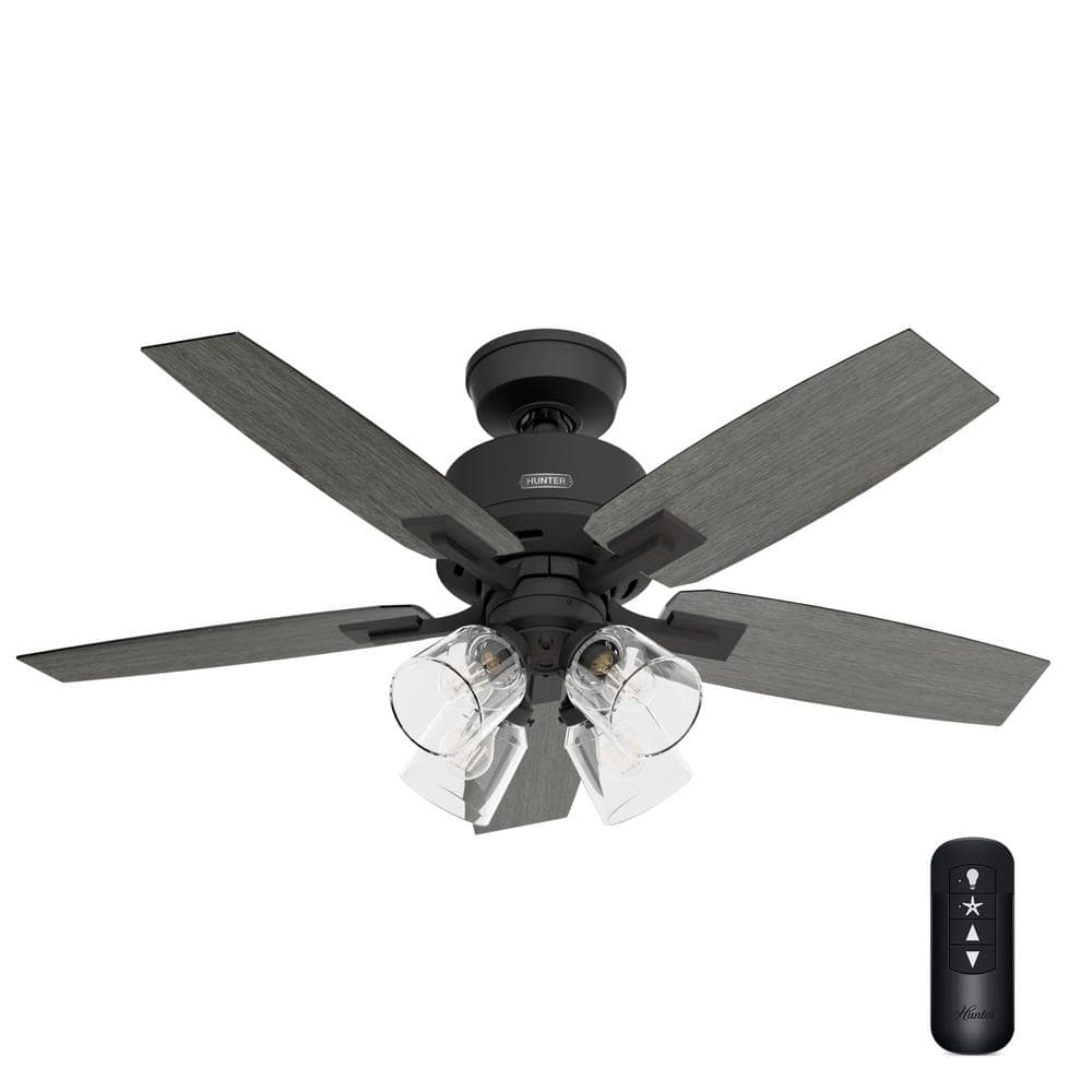 Hunter 44 inch Gatlinburg Matte Black Ceiling Fan with LED Light Kit and Handheld Remote