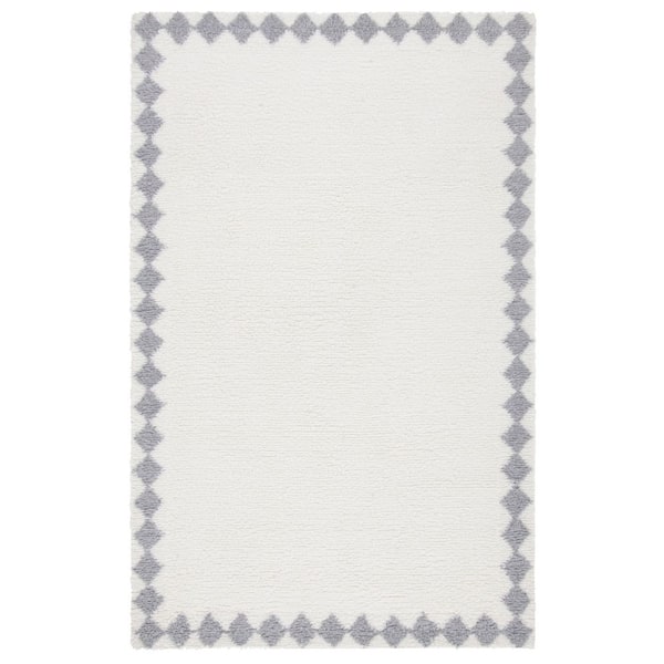Vermont 3 ft. x 5 ft. Ivory/Gray Diamond Border Solid-Color Area Rug