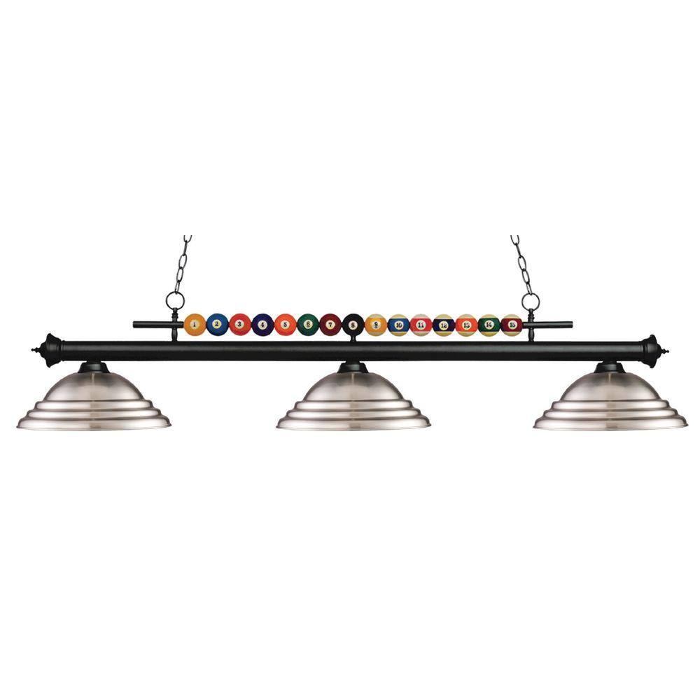 Shark 3Light Matte Black Billiard Light with Stepped Brushed Nickel