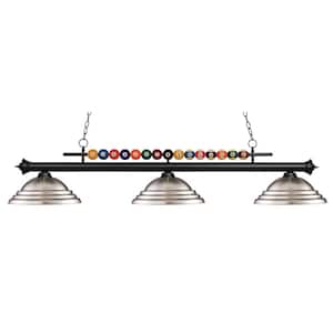 Shark 3-Light Matte Black Billiard Light with Stepped Brushed Nickel Shade with No Bulbs Included