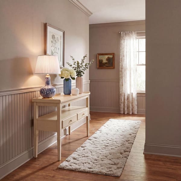 Florida Shag 2 ft. x 5 ft. Cream/Beige Geometric Floral Runner Rug