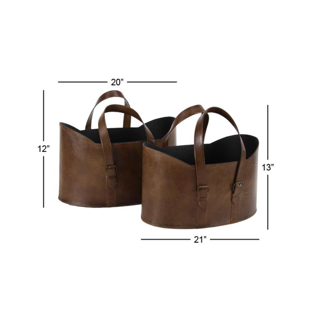 Handmade Dark Brown Leather Freestanding Magazine Holder Set