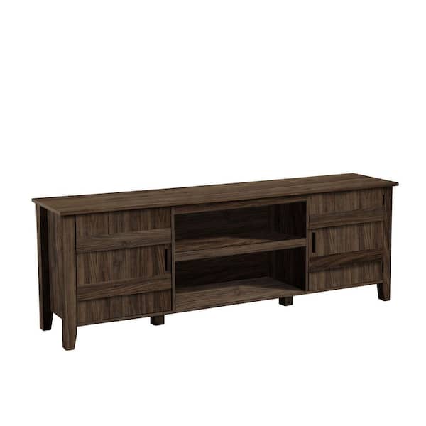 cadeninc 70.08 in. Walnut Artificial Wood TV Cabinet with 2 Doors and 2 Storage Shelves for Living Room