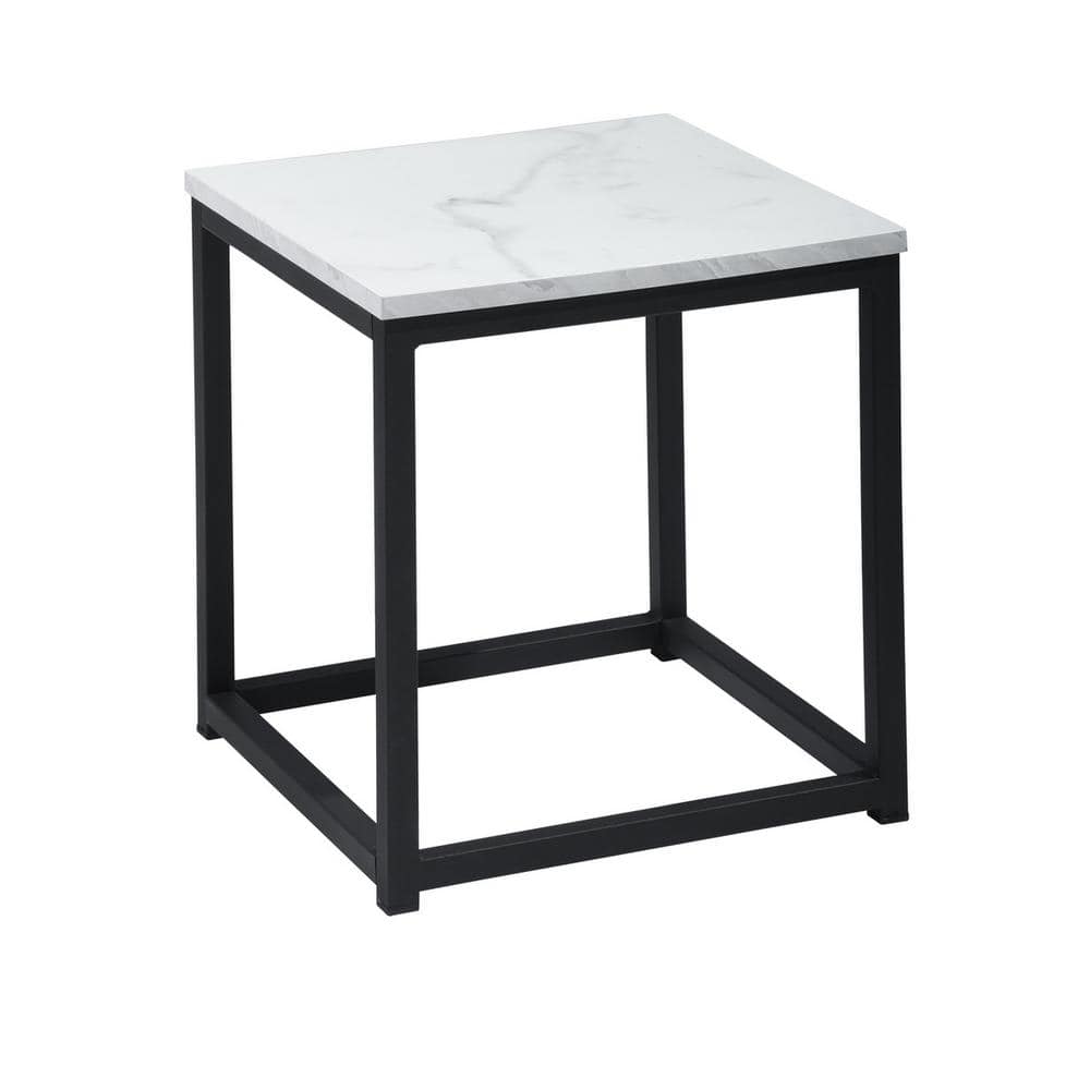 Black Metal Outdoor Side Table, White Marble Print Top