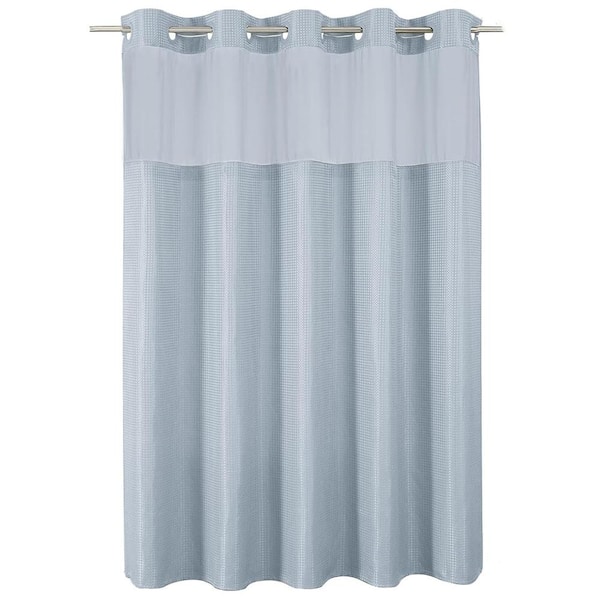 Waffle Shower Curtain with Snap in Liner Set 75"L x 72"W, Fog Blue