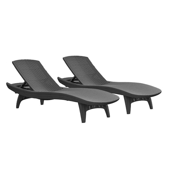 Keter Grenada Grey All-Weather Adjustable Resin Patio Chaise Lounger Set of 2