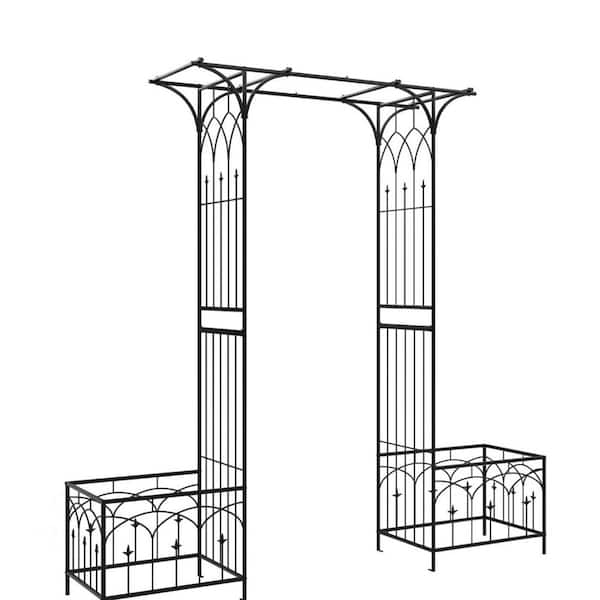 FAWEY TRED INC Metal Garden Arch with Planter Boxes, 80.7 in. High Garden Trellis for Various Climbing Plant