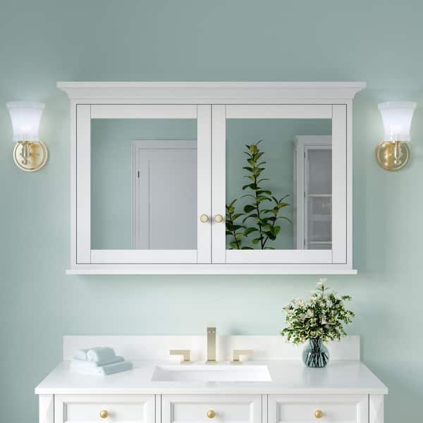 48 in. W x 30 in. H Rectangular Solid Wood Frame Bathroom Medicine Cabinet with Mirror, Soft-Closed Doors, Easy Hang