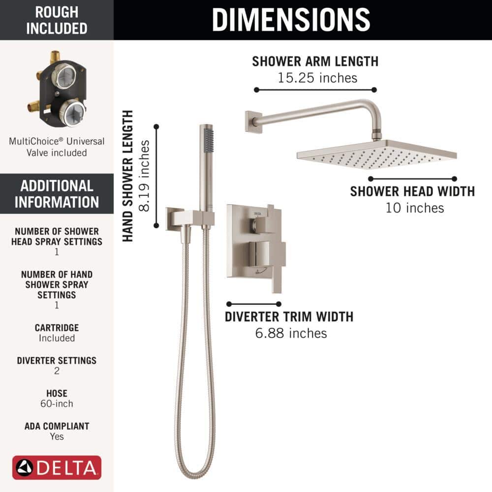 Spotshield Brushed Nickel Modern Raincan Shower System with Handheld Spray