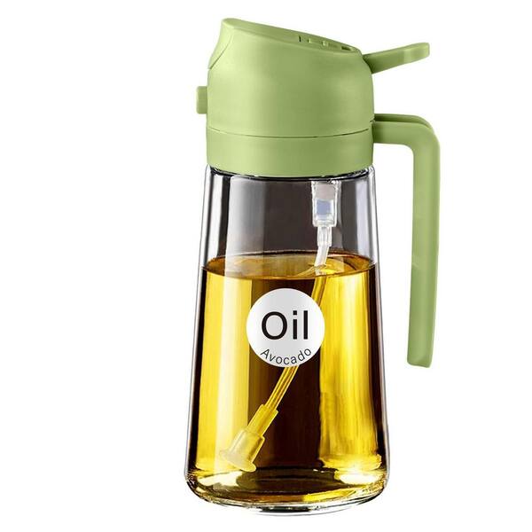 16 oz. Green Glass 2 in 1 Oil Dispenser, Food Grade Premium Spray Bottle with Portion Control for Salad, Frying, BBQ